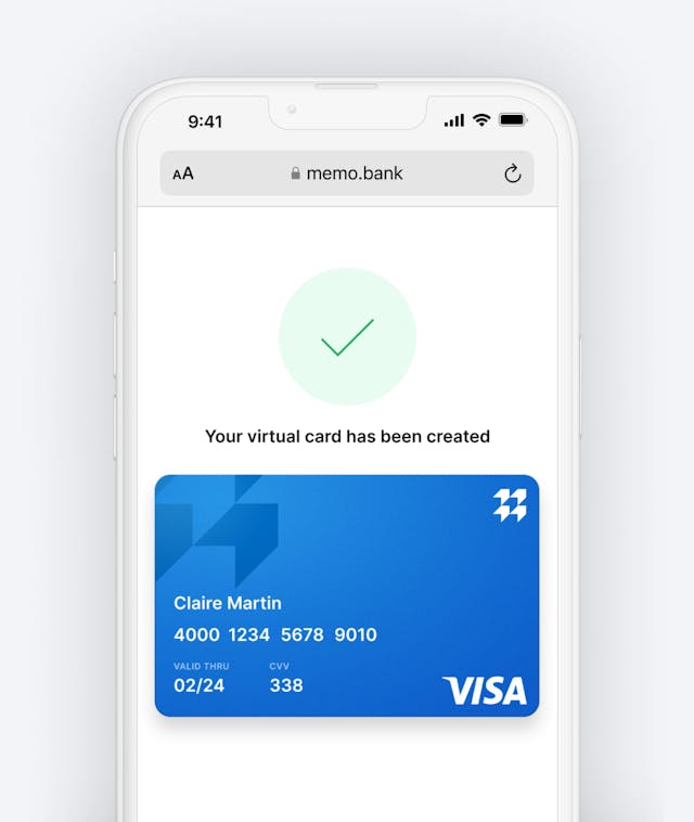 Image showcasing the creation of a new virtual payment card on the mobile version of our website.
